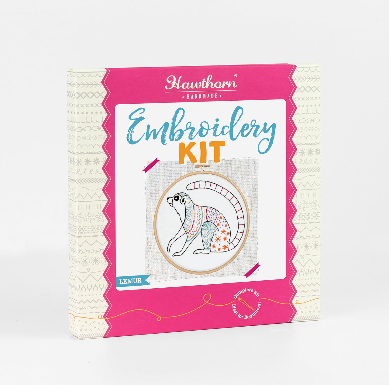 Hawthorn Handmade Ring Tailed Lemur Printed Embroidery Kit - 7in