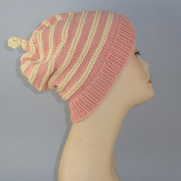 Stripe Topknot Slouch Hat