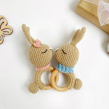 Crochet bunny pattern baby rattle toy Amigurumi rabbit teether