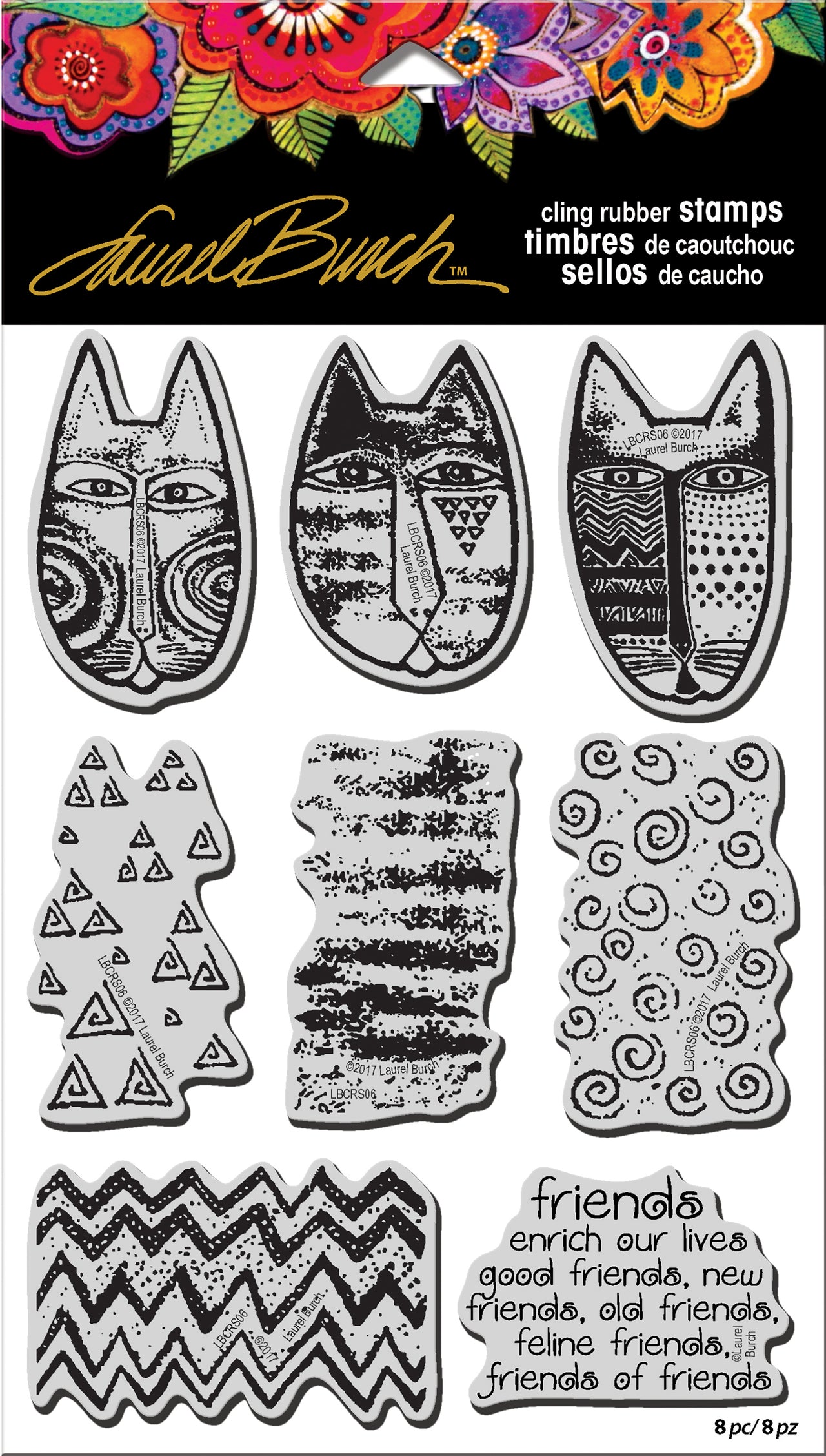 Stampendous Laurel Burch Cling Stamp W/Template - Tribal Cats