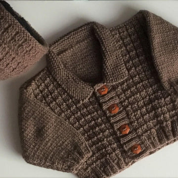Waffle Stitch Cardigan and Beanie Hat