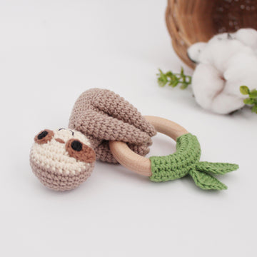 Sloth crochet pattern animal baby rattle teether toy Amigurumi pattern for newborn