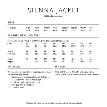Sienna Jacket - Crochet Pattern For Women in MillaMia Naturally Soft Merino by MillaMIa