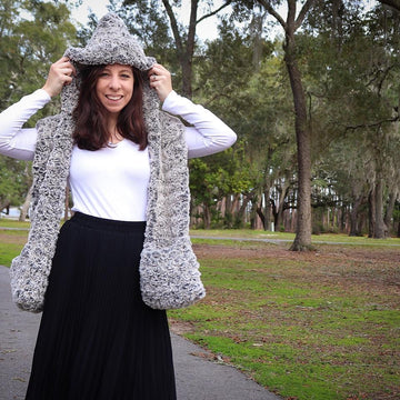 Faux Fur Hooded Scarf with Pockets