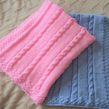 Cable Baby Blankets in two simple designs