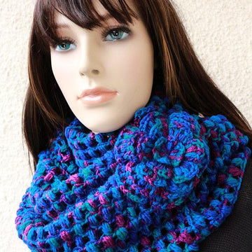 Puff Stitch Infinity Scarf With Flower