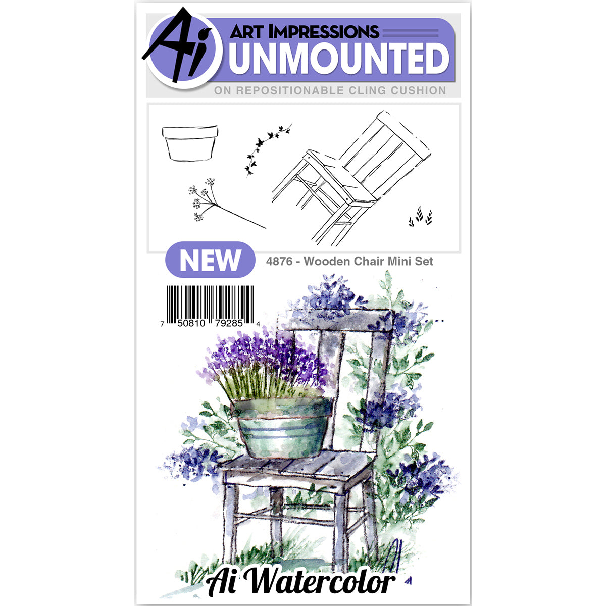 Art Impressions Watercolor Cling Rubber Stamps - Mini Wooden Chair