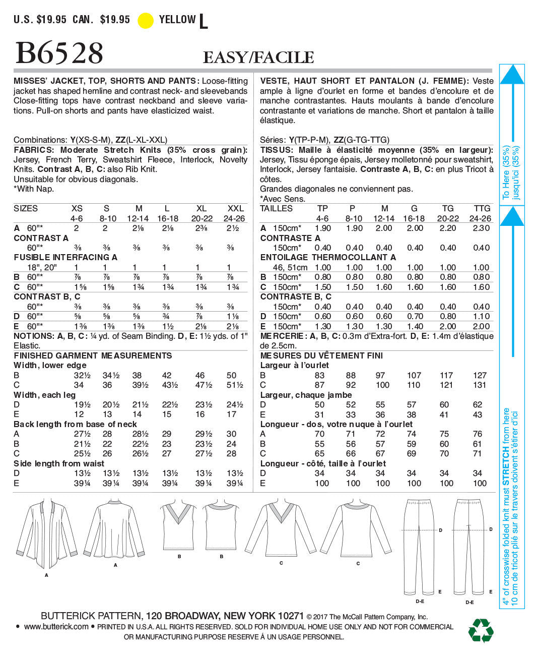 Butterick Misses' Knit Jacket, Top, Shorts and Pants B6528 - Sewing Pattern