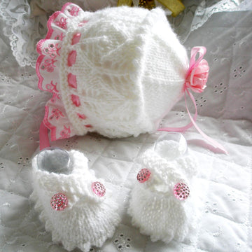 Knitting pattern Baby Doll Matinee Coat, Shorts, Bonnet & Mary jane Shoes