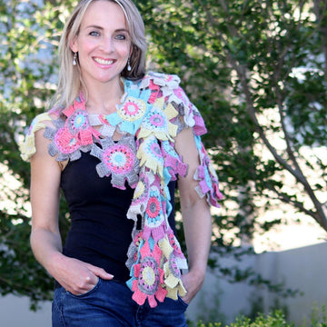 Tunisian Frills n Flowers Scarf