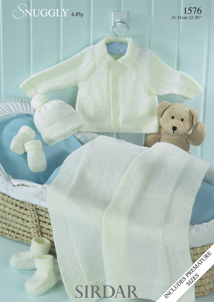 Jacket, Hat, Mittens, Bootees and Blanket in Sirdar Snuggly 4 ply 50g - 1576 - Downloadable PDF