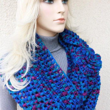 Puff Stitch Infinity Scarf With Flower