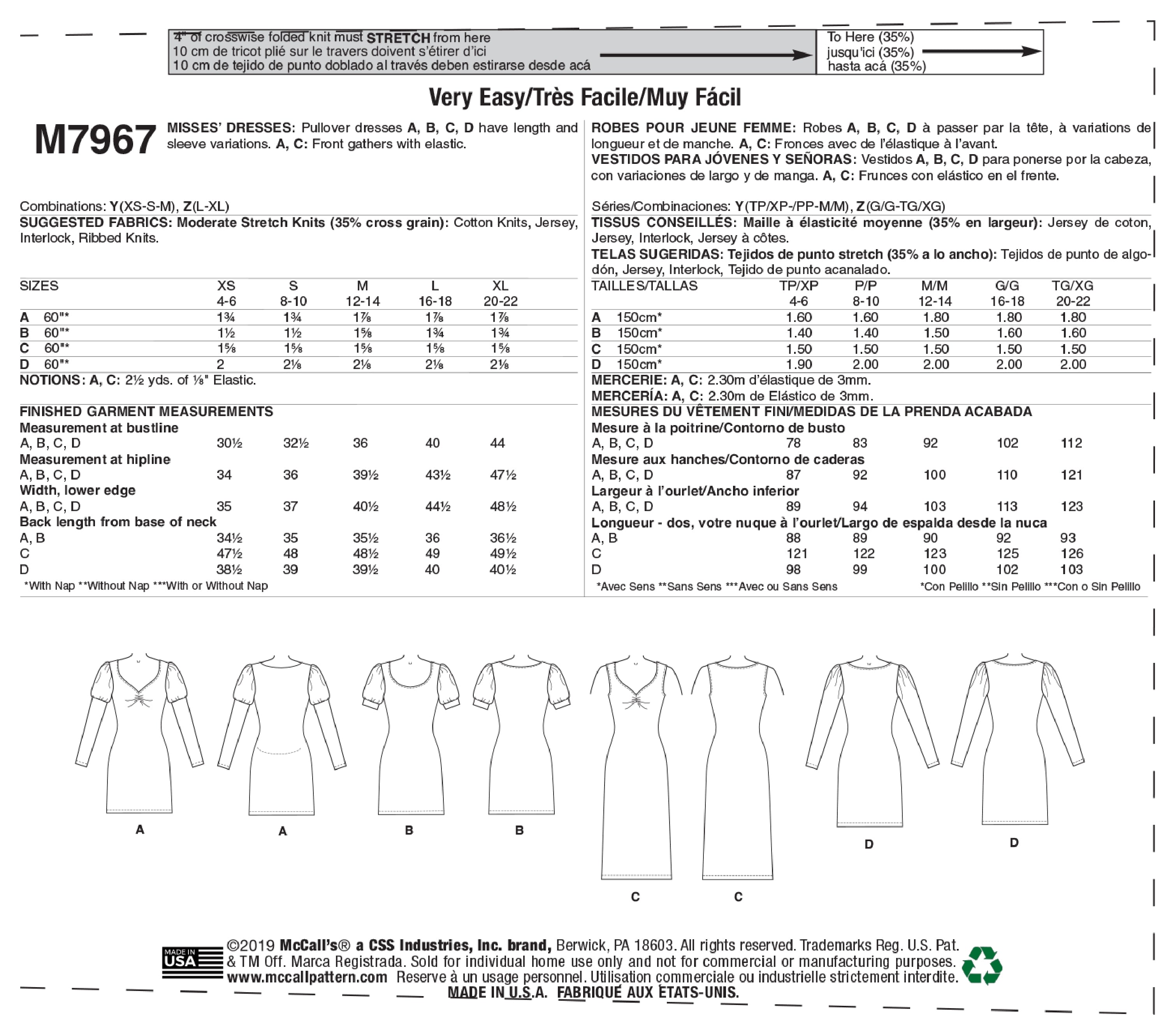 McCall's Misses' Dresses M7967 - Sewing Pattern