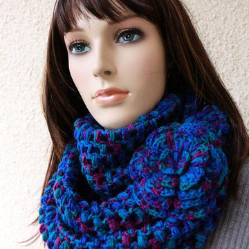 Puff Stitch Infinity Scarf With Flower