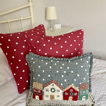 Winter Cottages Crochet Cushion