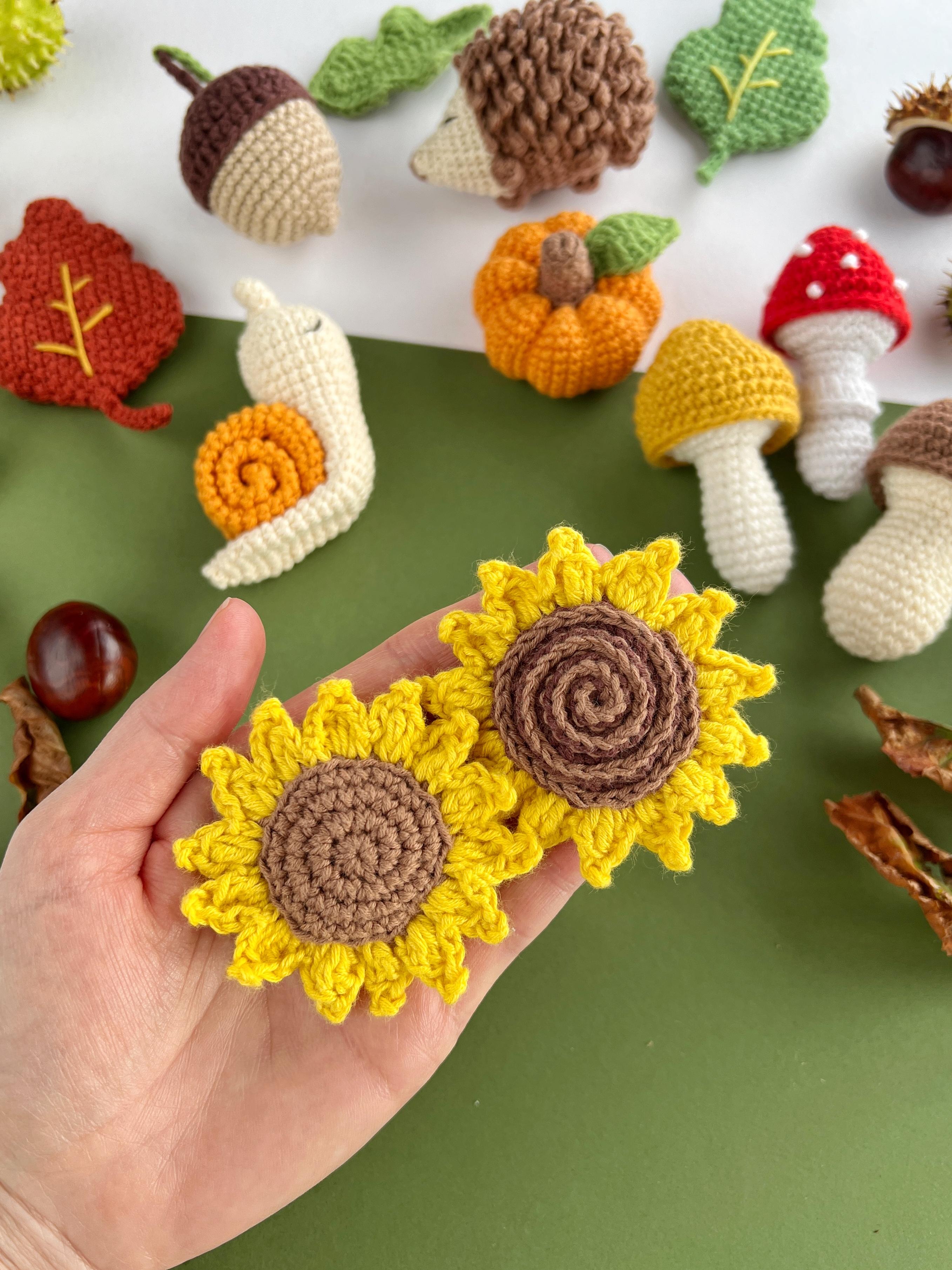 Fall crochet pattern bundle Hedgehog Acorn Leaf Pumpkin Mushroom Sunflower & Snail Amigurumi keyring