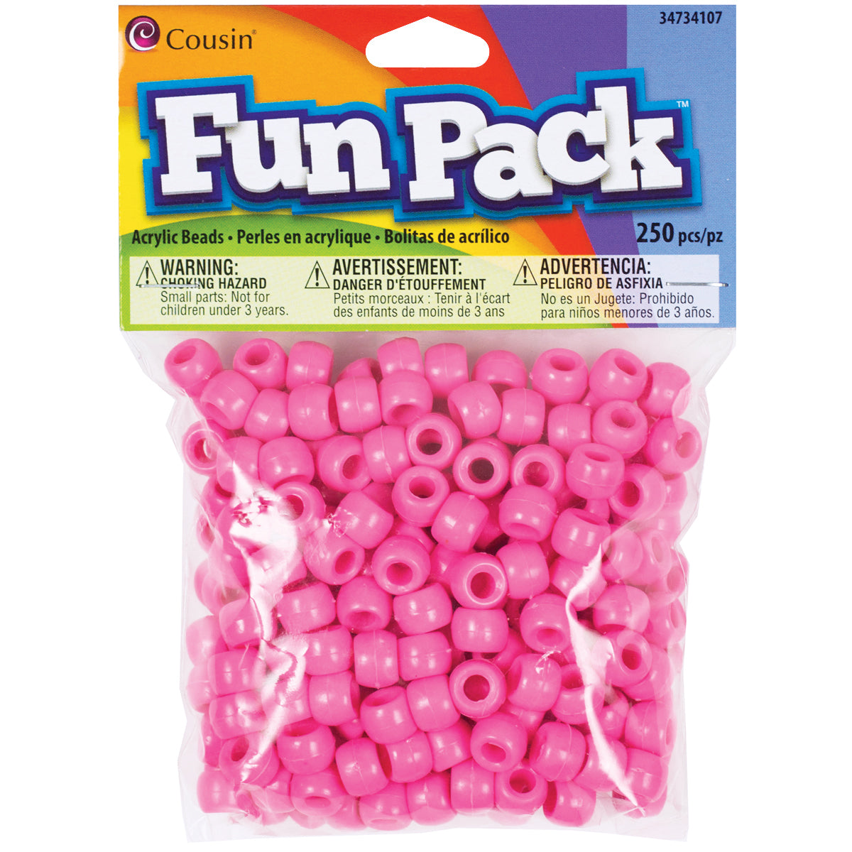 Cousin Fun Pack Acrylic Pony Beads 250/Pkg - Pink