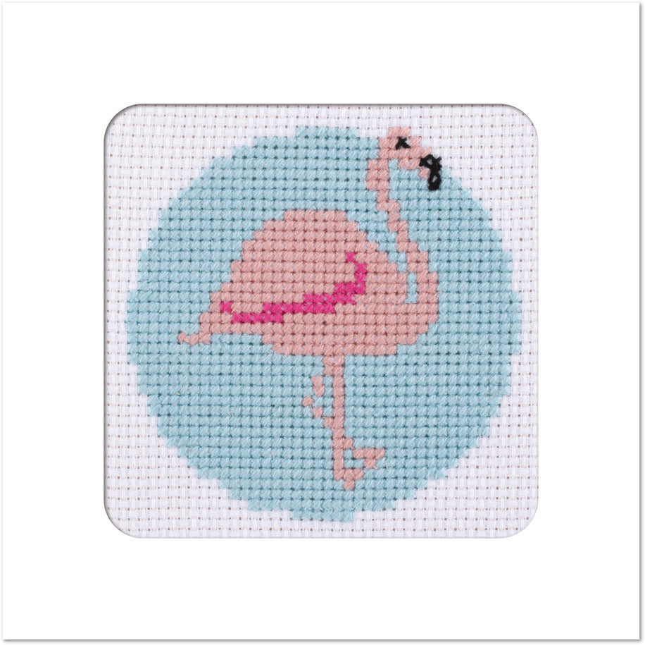 Stitchfinity Flamingo Mini Card Cross Stitch Kit - 13cm x 13cm