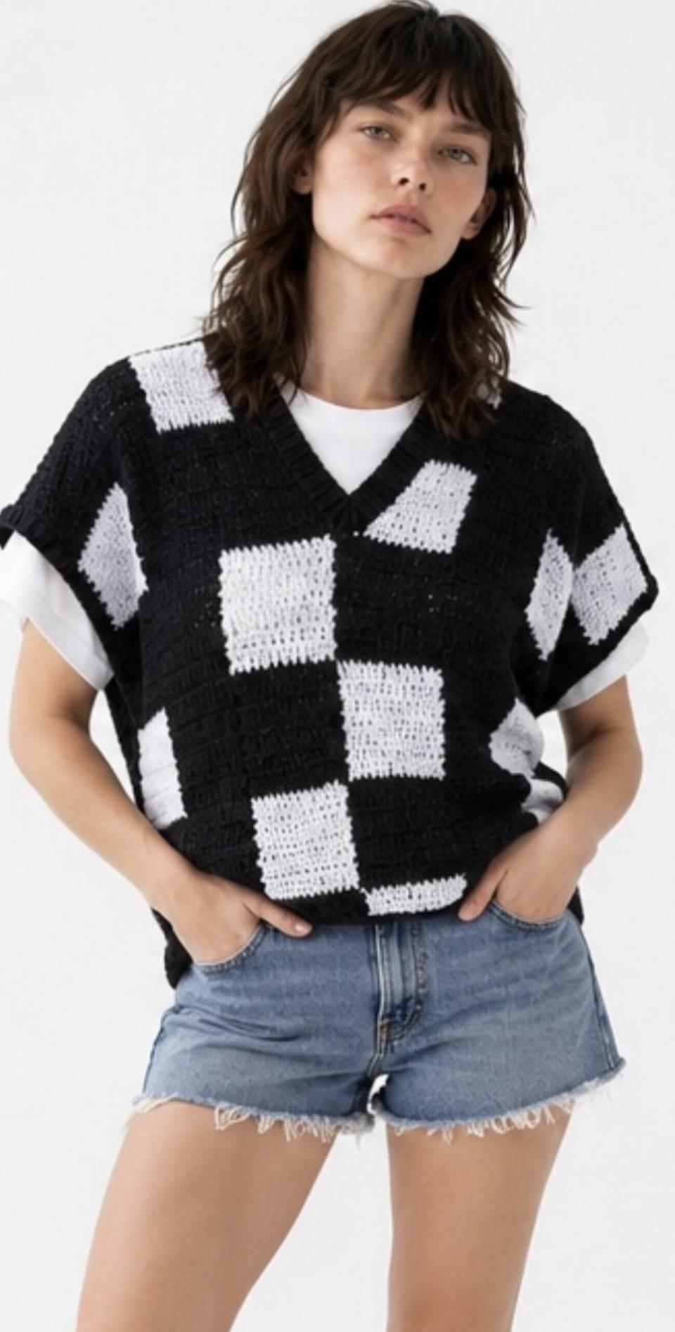 Wednesday Checkerboard Crochet Vest