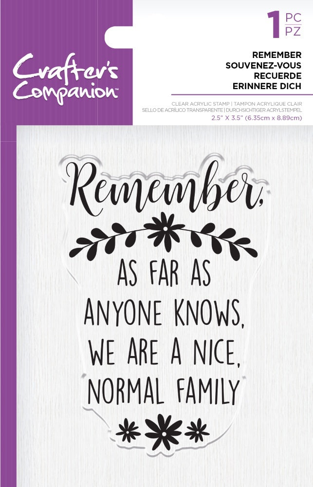 Crafter's Companion Clear Acrylic Quirky Stamp 2.5"X3.5" - Remember