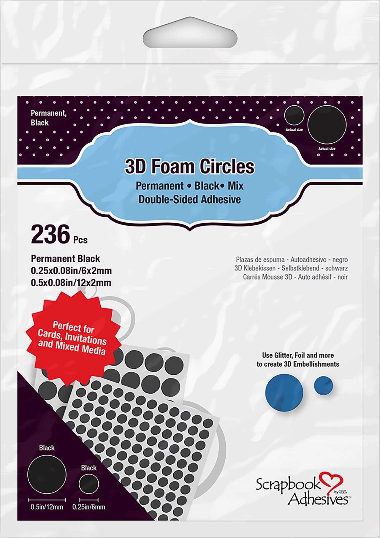 3L Scrapbook Adhesives 3D Foam Circles - Black, Assorted Sizes