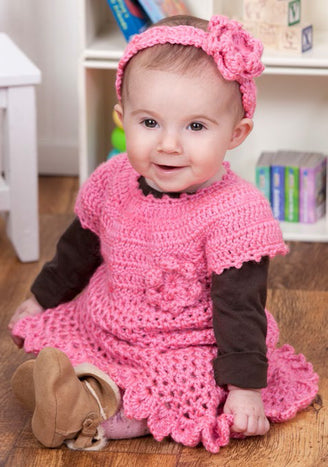 Little Sweetie Dress & Headband in Red Heart Soft Baby Steps - LW2900EN - Downloadable PDF