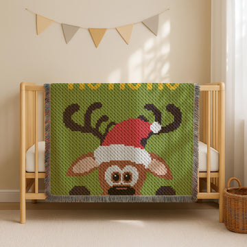 Reindeer Christmas Blanket Ho-Ho-Ho Cute Green Throw C2C CROCHET PATTERN