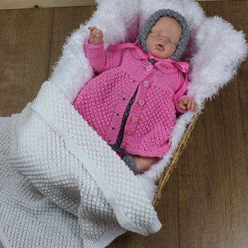 Knitting pattern baby jacket, hat, trousers, dress, booties, blanket/afghan  #43