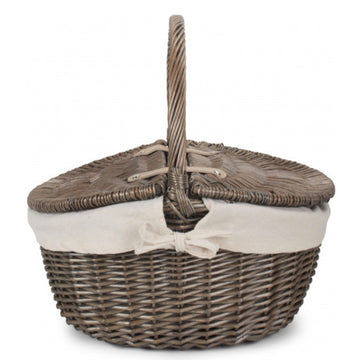 Willow Direct Antique Wash Finish Oval Picnic Basket With White Lining - 420x350x190mm