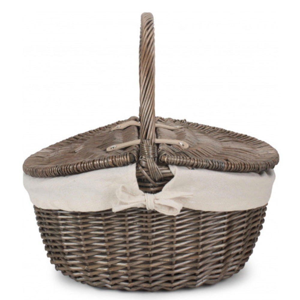 Willow Direct Antique Wash Finish Oval Picnic Basket With White Lining - 420x350x190mm