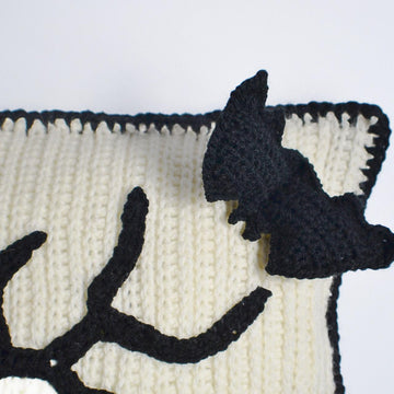 Vampire Bat Sofa Cushion. Bat, tree and Moon Embellishment. Halloween Throw Pillow. 3D Cushion Cover