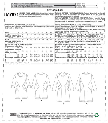 McCall's Misses' Tunic and Dress M7871 - Sewing Pattern
