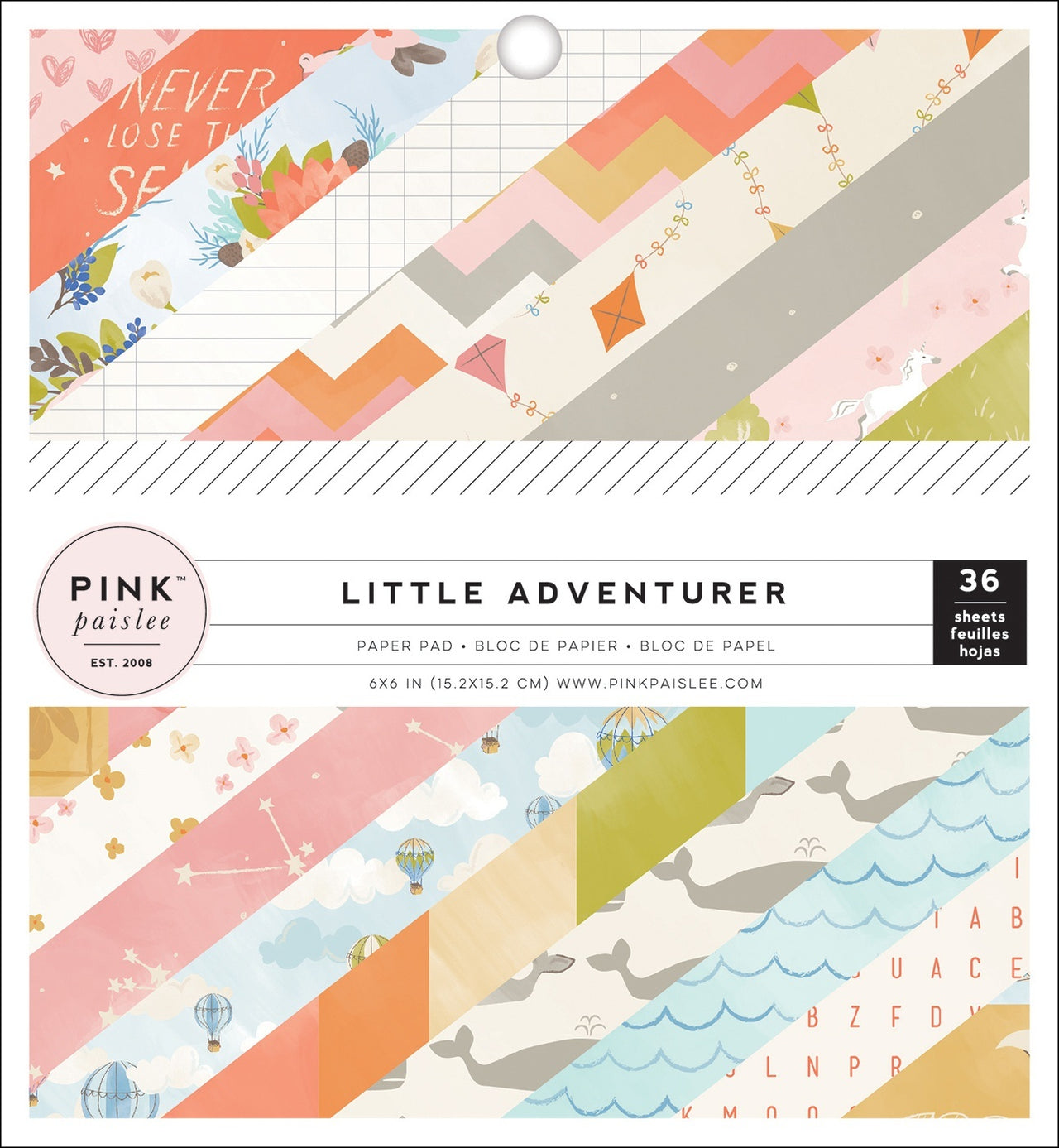 American Crafts Pink Paislee Single-Sided Paper Pad 6"X6" 36/Pkg - Little Adventurer Girl, 18 Designs/2 Ea