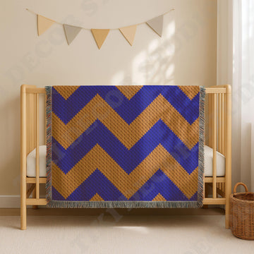 C2C CROCHET PATTERN Chevron Blue Orange Blanket Geometric ZigZag Throw 47x47 53x53 inch