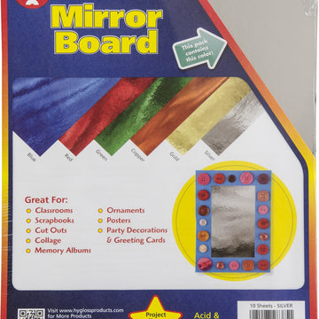Hygloss Mirror Board 8.5"X11" 10/Pkg - Silver