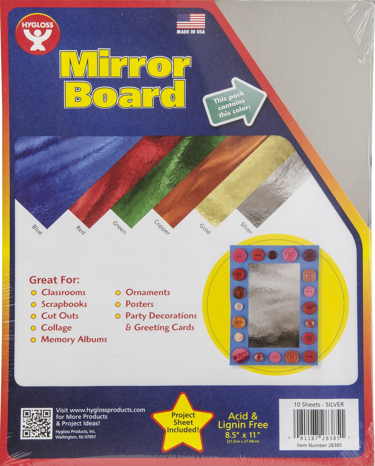 Hygloss Mirror Board 8.5"X11" 10/Pkg - Silver