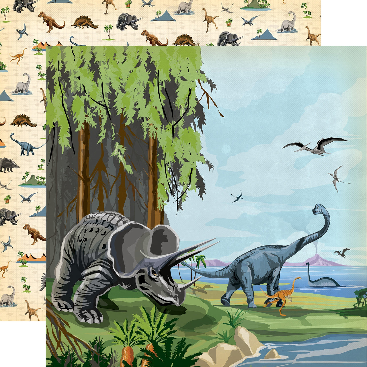 Echo Park Paper Dinosaurs Double-Sided Cardstock 12"X12" - Prehistoric
