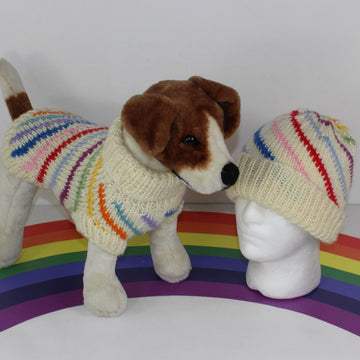 Chunky Swirl Stripe Dog Coat & Matching Beanie Hat