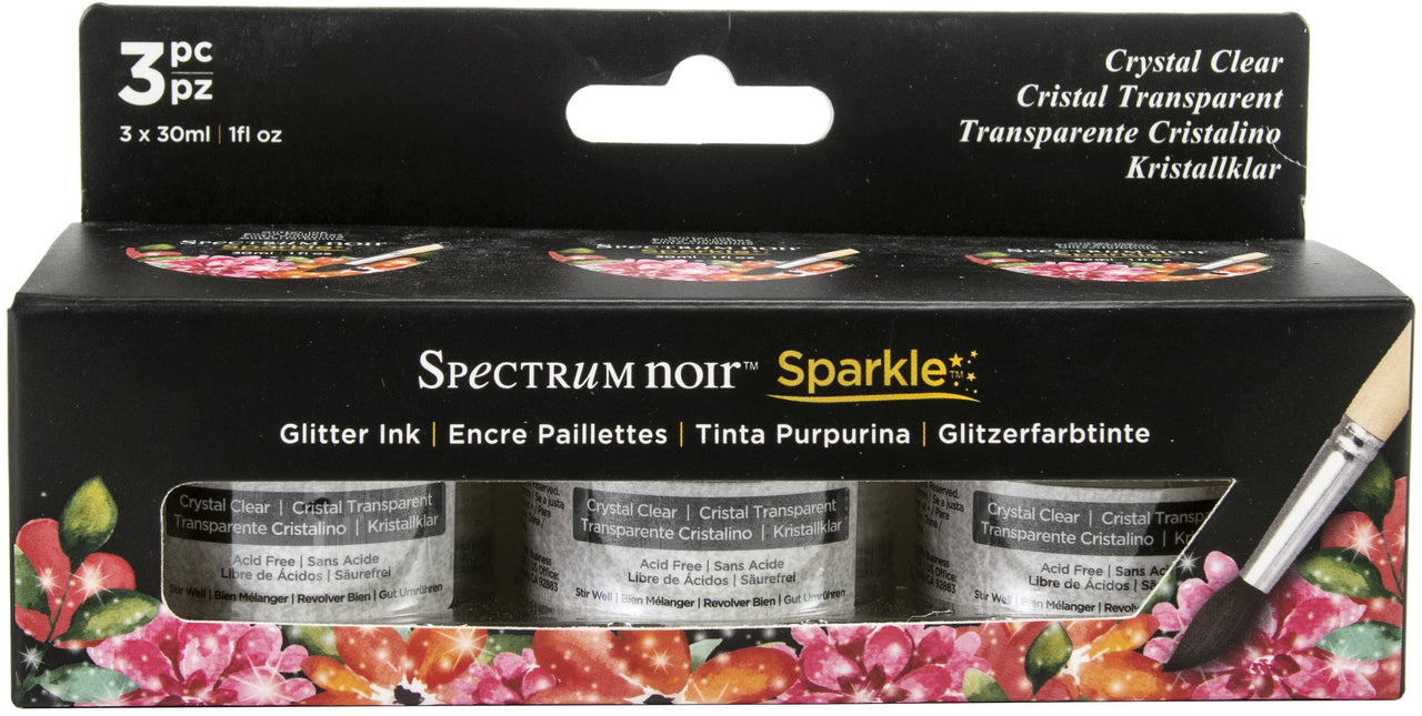 Crafter's Companion Spectrum Noir Sparkle Glitter Inks 1oz 3/Pkg - Crystal Clear