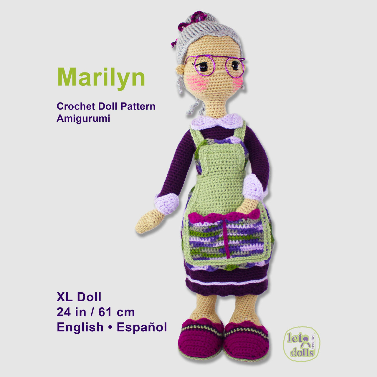 24 inch crochet doll pattern PDF, XL amigurumi doll, Marilyn