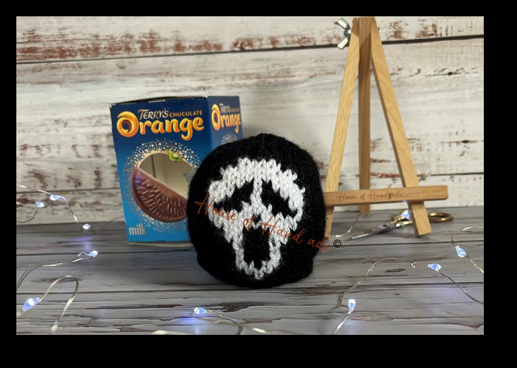 Ghost Mask Chocolate Orange Cover Knitting Pattern