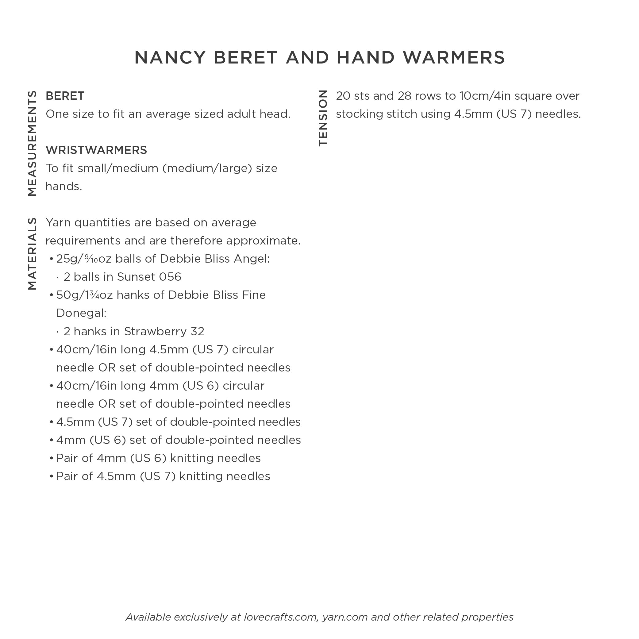 Nancy Beret & Hand Warmers - Knitting Pattern for Women in Debbie Bliss Fine Donegal & Angel