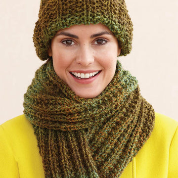 Rustic Ribbed Hat and Scarf in Lion Brand Tweed Stripes - L0611H