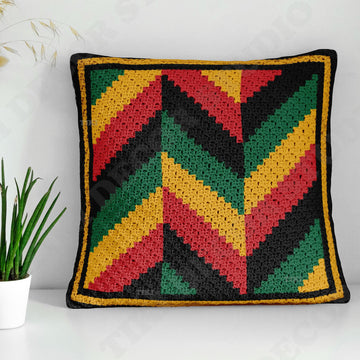 Rasta Herringbone Pillow Chevron Bolster Reggae Cushion Mini C2C Diagonal Crochet Pattern