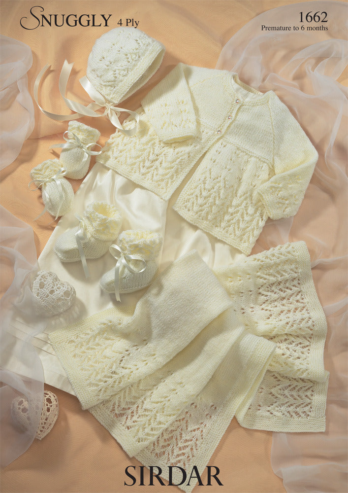 Lacy Matinee Set in Sirdar Snuggly 4 ply 50g - 1662 - Downloadable PDF