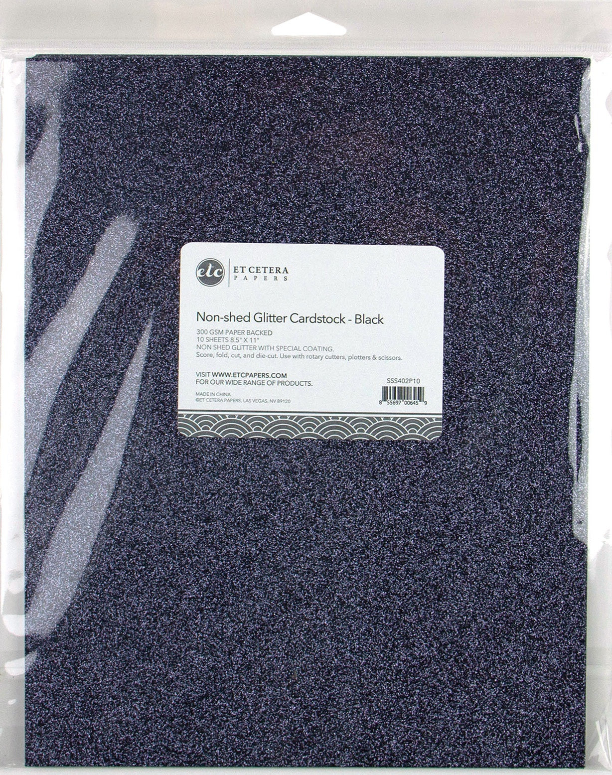 Arc Crafts ETC Papers Non-Shed Glitter Cardstock 8.5"X11" 10/Pkg - Black