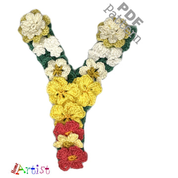Flower letter Y crochet applique pattern