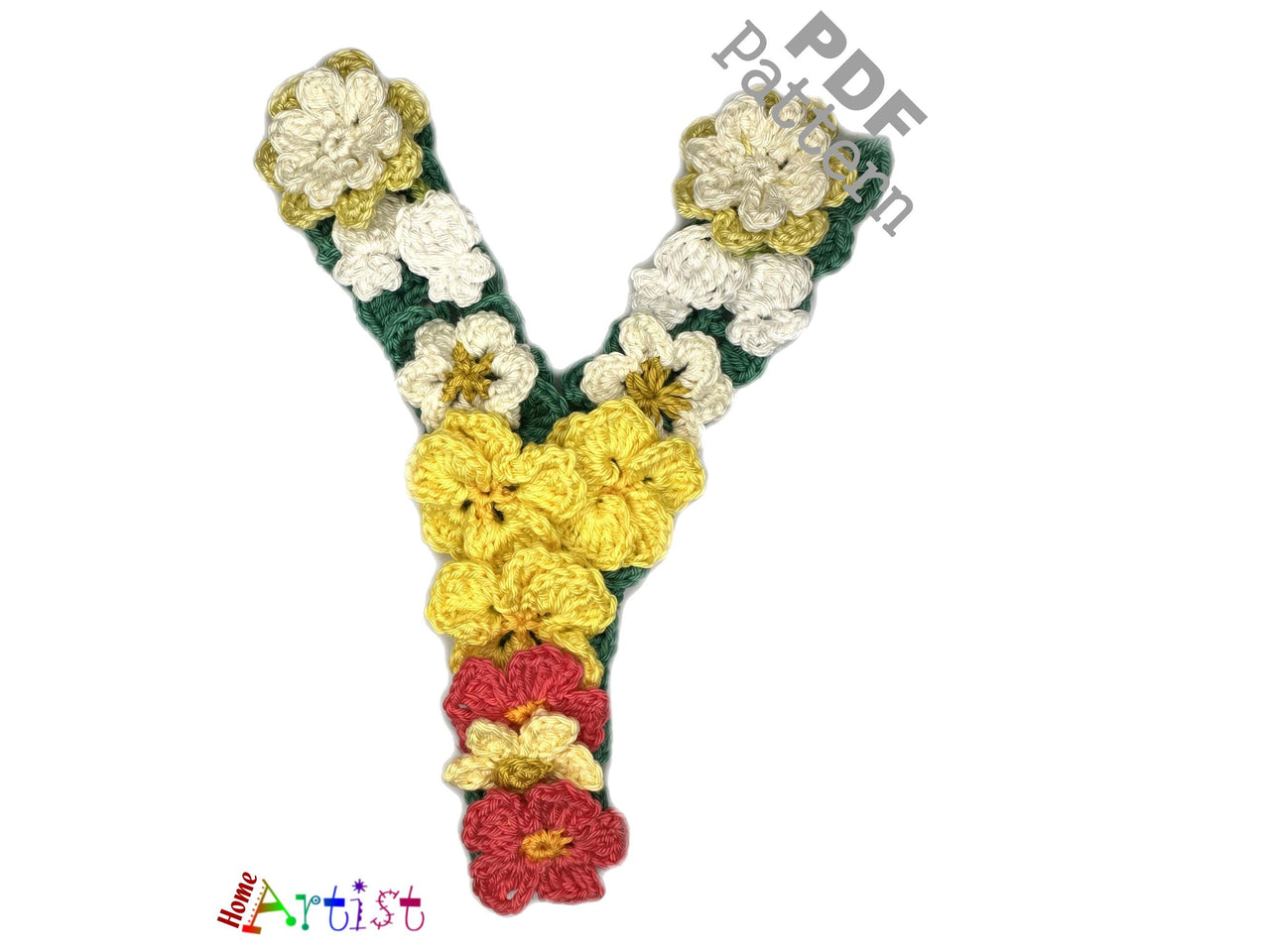Flower letter Y crochet applique pattern