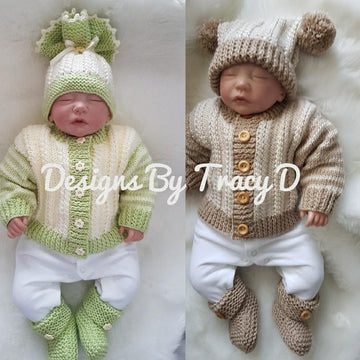 Dylan Baby unisex cardigan, hat and booties knitting pattern
