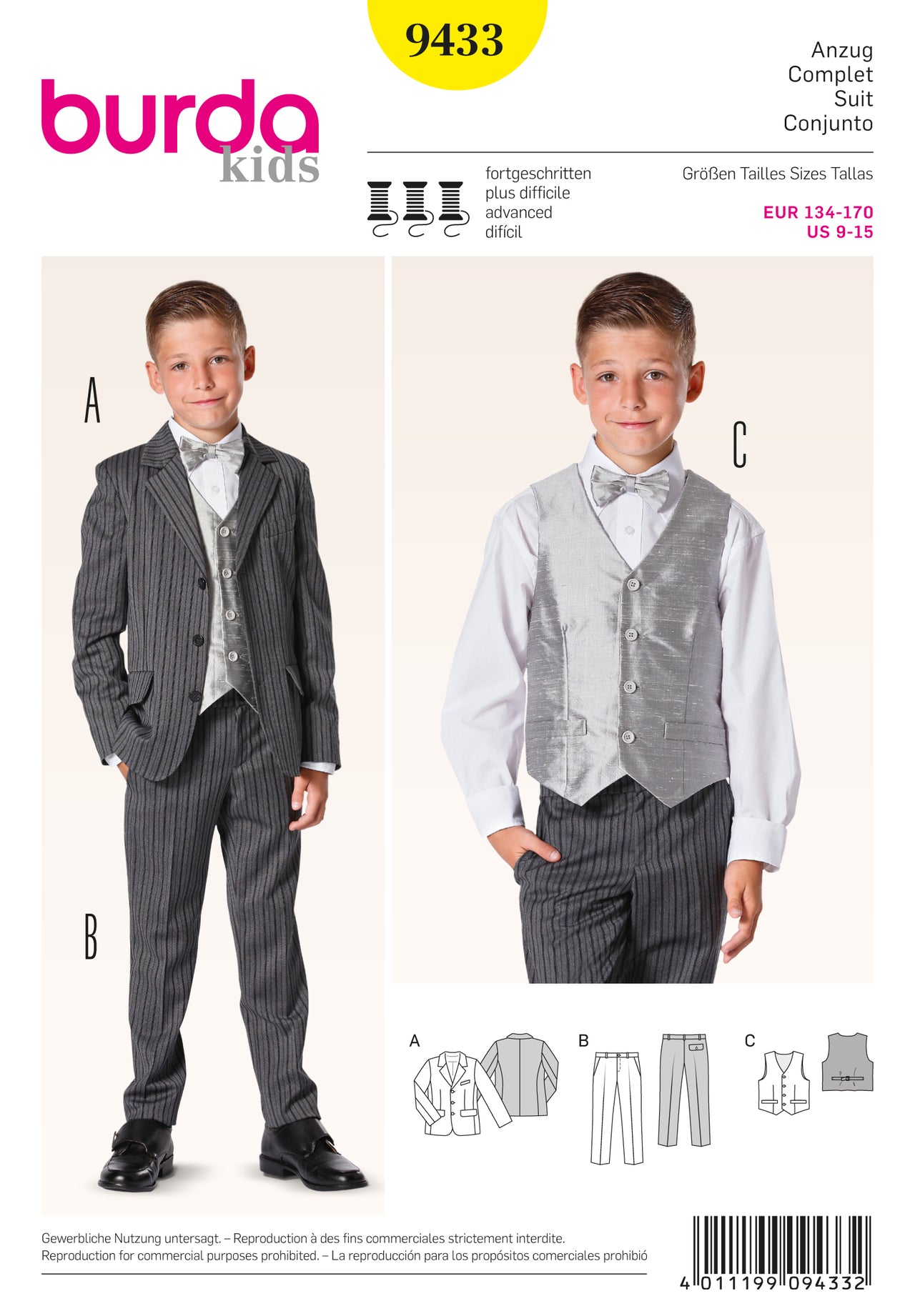 Burda B9433 Boys Suit Evening Wear Sewing Pattern